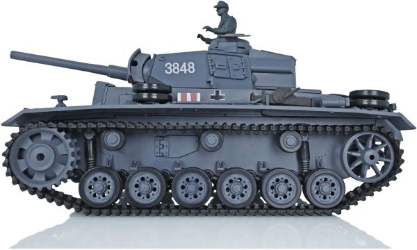 2.4G Heng Long RC Tank 1/16 Scale 7.0 Plastic German Panzer Iii L RTR RC Tank Model 3848 340° Rotating Turret Infrared Combat Smoke Unit BB Pellets BB Shooting Airsoft Tank - Image 4