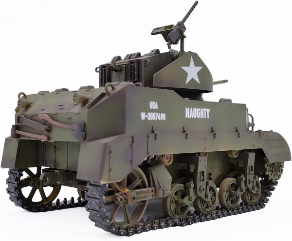 Remote Control Light Tank US M5A1 Stuart Tank 1/16 War RC Military Vehicle Simulation Smoke Barrel Lifting/Turret Rotation 360 Degrees/NO-Shooting/Collection Model / 2Batteries - Image 4