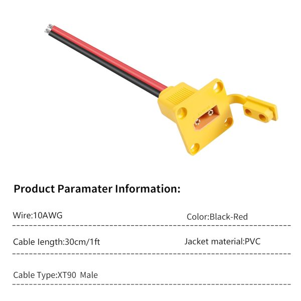 RIIEYOCA XT90 Adapter with Mount Panel Cable 10AWG XT90 Male Plug with Mount Panel to bare wire Power Cable for RC Lipo Battery Solar Panel E-bike Skyzone FPV Monitor Power Supply (30CM) - Image 6