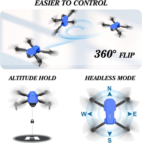 Drone with 1080 Camera for Kids Foldable Mini Drone for Kids Boys Beginners 2 Batteries Toys Drone Gestures Selfie One Key Start 360° Flips Toy Gifts for Boys Blue E88 - Image 5