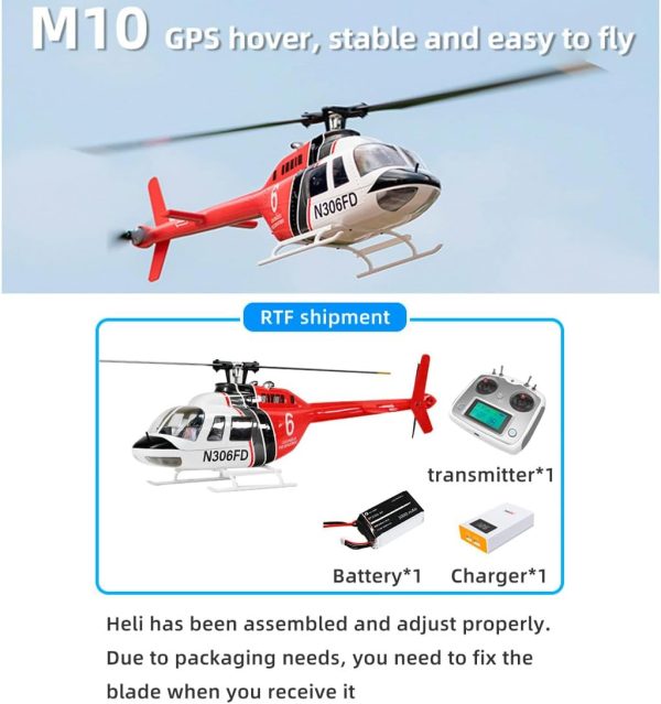 RC Helicopter with GPS, Bell-206-V3 470-Class RC Aircraft, 2.4G 6CH 700-level FBL Rotor Military Helicopter with Four Flight Modes, Gift for Adults (RTF Version/Right Handed Control) - Image 4