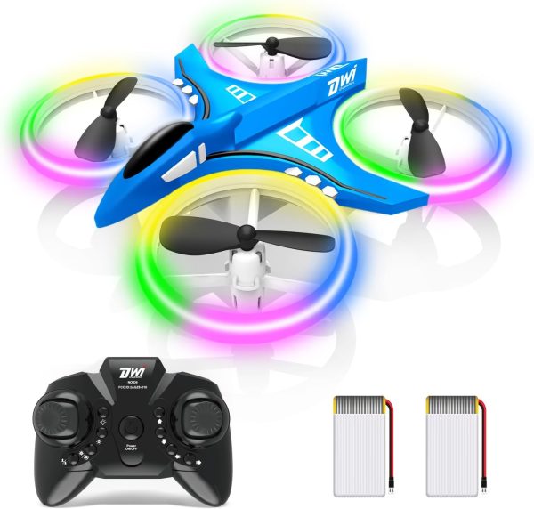 Dwi Dowellin 4.9 Inch Mini Drone for Kids LED Night Lights One Key Take Off Landing Flips RC Remote Control Small Flying Toys Drones for Beginners Boys and Girls Adults Nano Quadcopter, Blue - Image 2