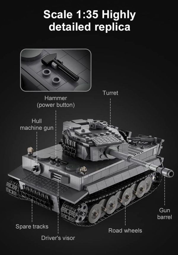 dOMOb Tiger WWII German Tank Building Kit – 2.4G Remote Control Battle Army Build Set – 1:35 RC Tank Model – CaDA Bricks Toy for 14+ Kids & Adults – 925 Building Blocks – for Boys, Hobbyist, Collector - Image 4