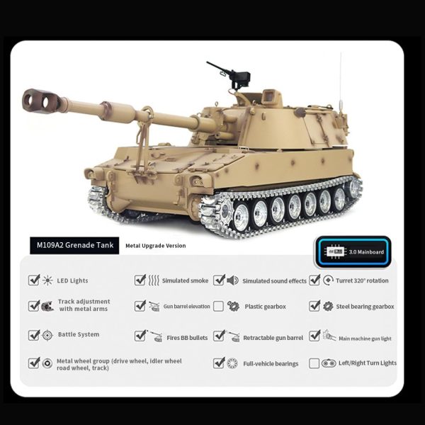 RC Tank That Shoots for Adults, 1/16 2.4G Remote Control M109A2 Grenade Tank Simulation Military Vehicle Model with Sound and Light Effects (Metal Upgrade Version M2109) - Image 3