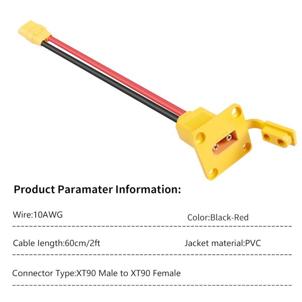 RIIEYOCA XT90 Adapter with Mount Panel Cable 10AWG XT90 Male Plug with Mount Panel to Female Power Cable for RC Lipo Battery Solar Panel E-bike Skyzone FPV Monitor Power Supply (60CM) - Image 5