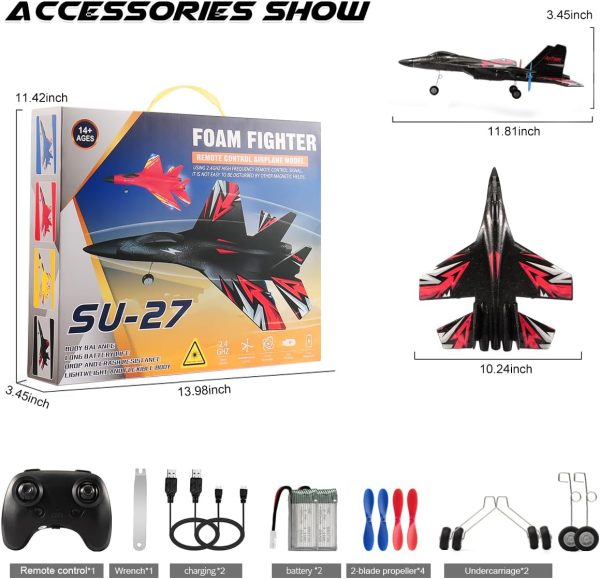 New Upgrade SU27 RC Airplane, Remote Control Fighter Toys, 2.4GHz 6-axis Gyro Stabilizer RTF Glider Aircraft Plane with 2 Batteries Easy to Fly Outdoor Toy for Adults Kids Beginners Boys - Image 3