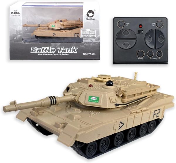 2.4GHz Mini RC Tank Toy with LED and Rotating Turret. The Ultimate Military Toy for Boys and Girls (Yellow) - Image 2