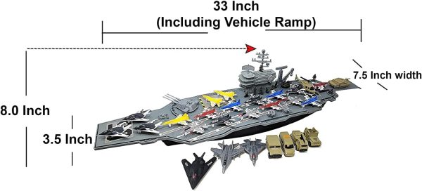 Toy Aircraft Carrier Submarine Destroyer Ship Combo with Military Vehicles and Fighter Jets - Image 4