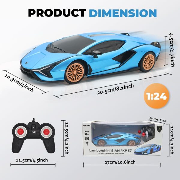 QUN XING Remote Control Car 1:24 Officially Licensed 2.4GHZ Rc Cars Lambo Sport Racing Toy Car for Kids Boys 4-7 Years Birthday Gift, Blue - Image 5