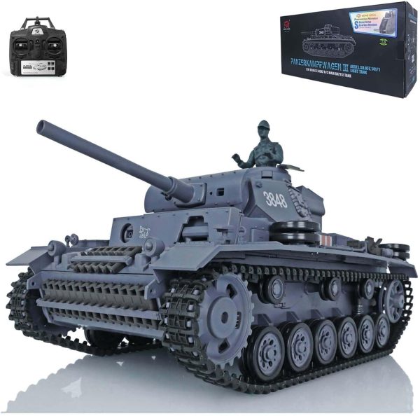 2.4G Heng Long RC Tank 1/16 Scale 7.0 Plastic German Panzer Iii L RTR RC Tank Model 3848 340° Rotating Turret Infrared Combat Smoke Unit BB Pellets BB Shooting Airsoft Tank - Image 2