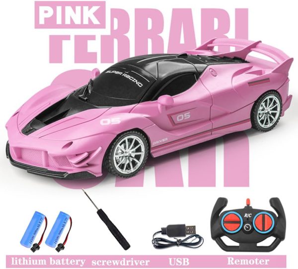 Remote Control Car, Pink RC Cars for Girls, Rechargeable RC Racing, 2.4Ghz Electric Power On Road High Speed Drift Model Vehicle Toy with Led Headlight, Birthday for Kids Age 3+ - Image 6