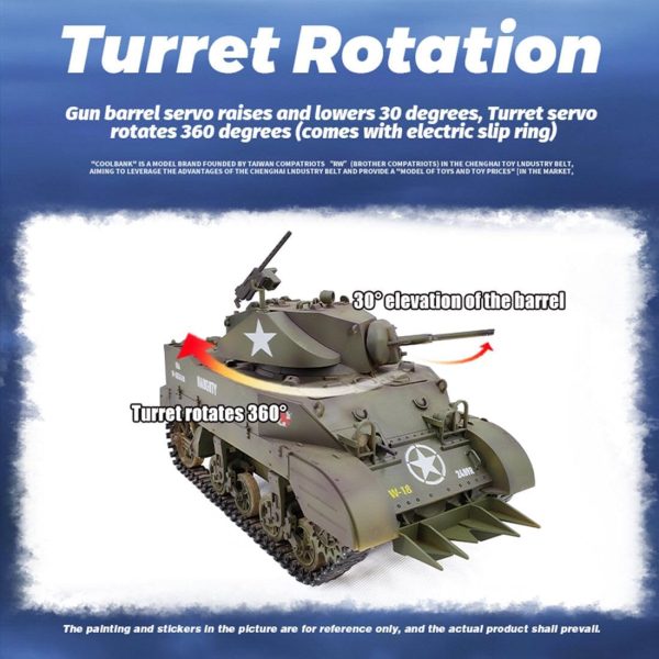 US M5A1 RC Tank for Adults, 1/16 RC Main Battle Tank Remote Control Tank 2.4G RC Military Tank Vehicle with Sound Light Smoke, RC Army Tank RC Crawler Tank Model Kit Gift, Type 1 - Image 6