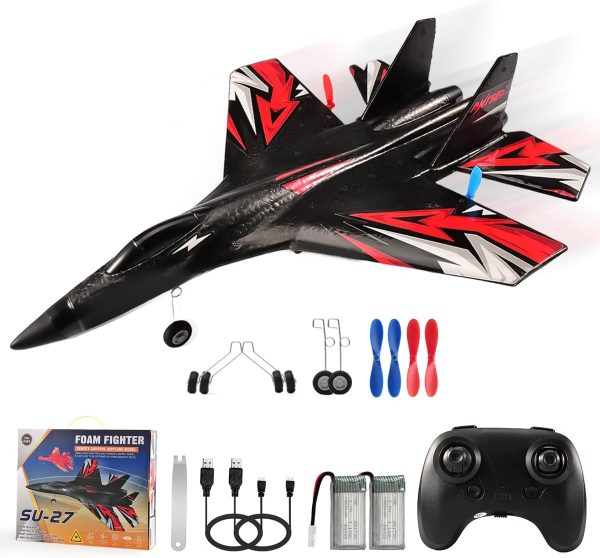 SU27 RC Plane, 2.4GHZ RC Airplane Ready to Fly Remote Control Airplane W/ 2 Batteries & 6-axis Gyro Stabilizer, 2CH RTF Hobby RC Glider for Beginners Kids Boys Girls Adults - Image 2