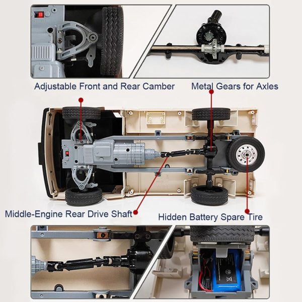 WPL D12 RC Car 1/10 RC Drift Car RTR Remote Control Car, Kei Truck Crawler Off Road 2.4G with Proportional Throttle Steering 260 Motor Rear Drive Hobby Grade Toy Adult Age 16+ - Image 7