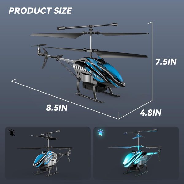 RC Helicopter Remote Control Helicopter for Kids Indoor Play 7+1 LED Light Modes, 30Mins Flight, Upgraded Gyro Stabilizer, Auto Hover, 3.5 Channel, One Key Start/Land, Auto Rotation, Circle Fly, Blue - Image 7