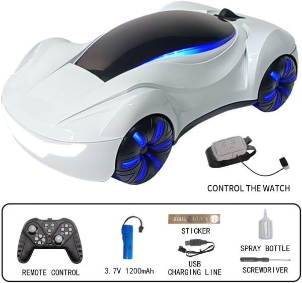 RC Drift Car,2.4Ghz Remote Control Car Kids Toys with LED Lights & Sound & Double Spray Effects 360° Rotating Hobby RC Stunt Car for Boys Girls Racing Christmas Birthday Gifts (White) - Image 10