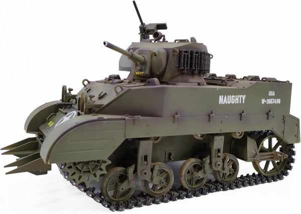 Remote Control Light Tank US M5A1 Stuart Tank 1/16 War RC Military Vehicle Simulation Smoke Barrel Lifting/Turret Rotation 360 Degrees/NO-Shooting/Collection Model / 2Batteries - Image 3