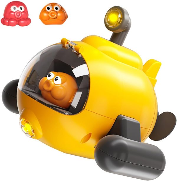 Multifunctional Submarine Bath Toy, 3 in 1 Submarine Water Toy Bathtub Wind-up Submarine | Moves in The Water | Ejects Little Animal | Glows in The Water Automatically (Yellow) - Image 2