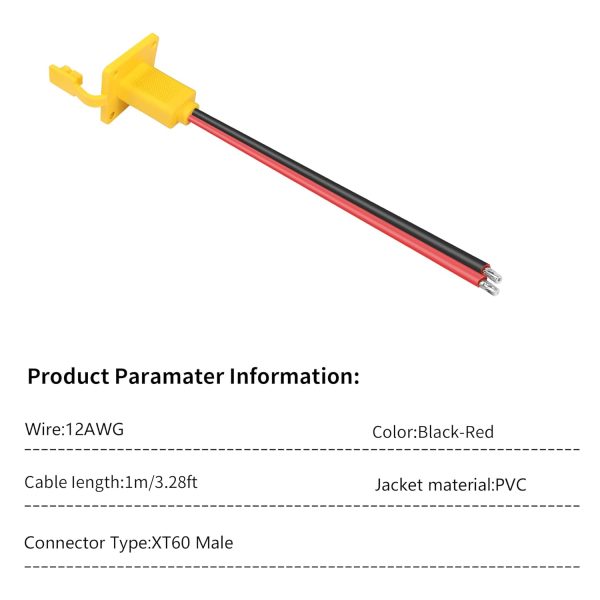 RIIEYOCA XT60 Adapter with Mount Panel Cable 12AWG XT60 Male Plug with Mount Panel to bare wire Power Cable for RC Lipo Battery Solar Panel E-bike Skyzone FPV Monitor Power Supply (1M) - Image 6