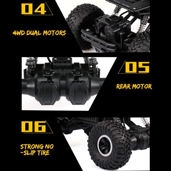 GoolRC RC Car for Kids, 2.4Ghz Remote Control Car, 1:16 Scale 4WD RC Rock Crawler with Dual Motor, All Terrain Off-Road Truck Climbing Car for Boys and Girls (Black) - Image 9