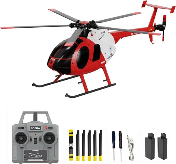 Remote Control Helicopter, C189 MD500 RC Helicopter Model, 1/28 Scale 4CH Single-Rotor Helicopter with 6-Axis Gyro and Brushless Motor, 2.4GHz RC Aircraft for Adults, 2 Batteries (Red) - Image 2