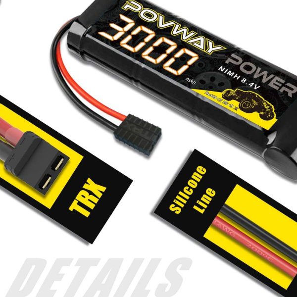 8.4V 3000mAh RC NiMH Battery with Tr Plug for RC Car LOSI Associated HPI Kyosho Tamiya Hobby - 2 Pack - Image 3