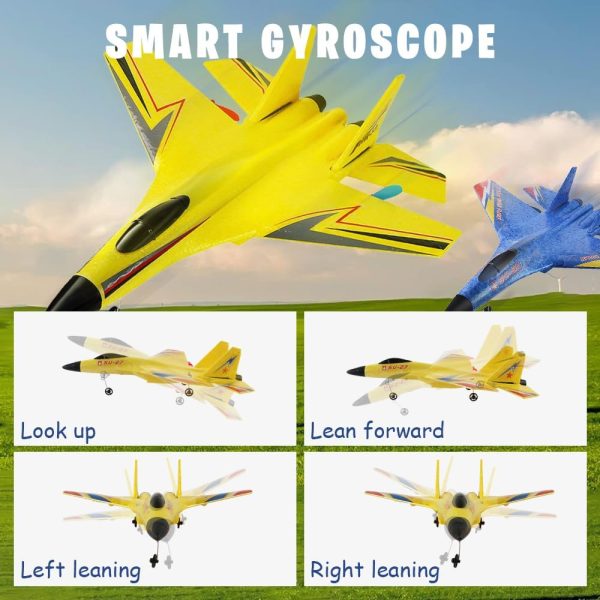 2025 New Gravity Gliders Airplane with Lights, Upgrade RC Plane Remote Control Glider Airplanes 2.4 GHZ 2 Channels, Anti-Collision Silicone Nose RC Plane for Kids and Beginners (Yellow) - Image 3