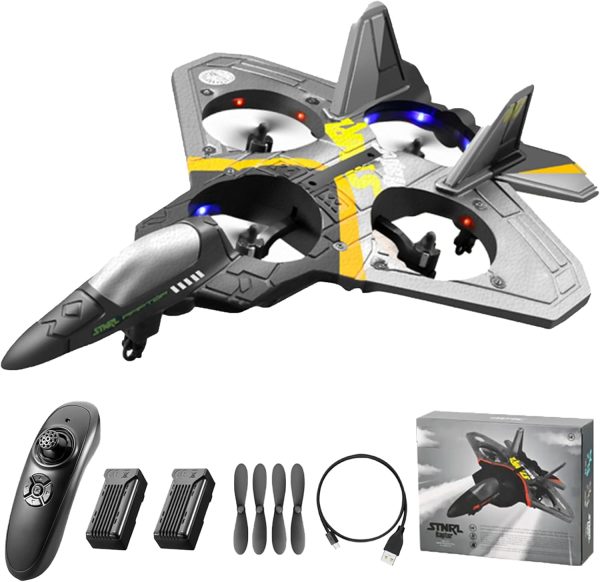 GoolRC V17 Remote Control Plane, 2.4Ghz Foam RC Airplanes Jet Fighter Stunt RC Airplane with Spinning Drone,Gravity Sensing,Stunt Roll,Cool Light,2 Battery for Kids Boys - Image 2