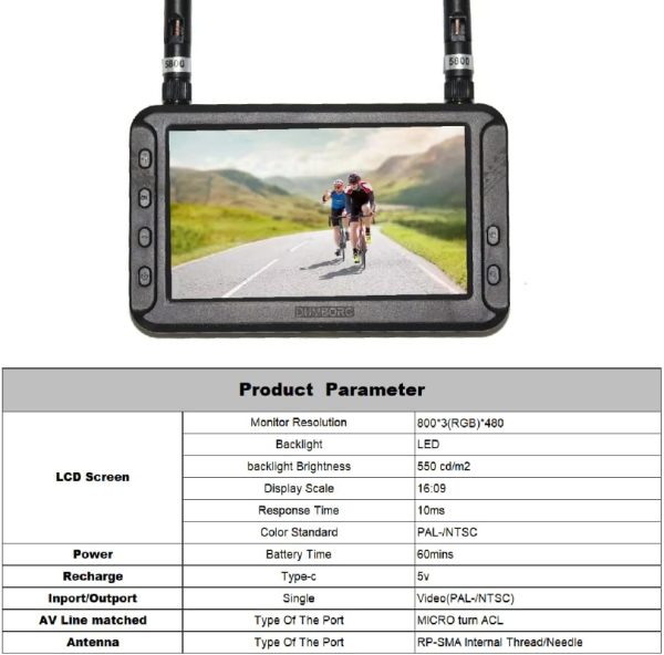 (Upgraded) DUMBORC 4.3'' FPV Monitor with Camera with Recording Function 5.8G 40CH 800 X 480 Wireless LCD Display Screen for RC Car RC Trucks/RC Crawler/Boats/Tank/Quadcopter - Image 4