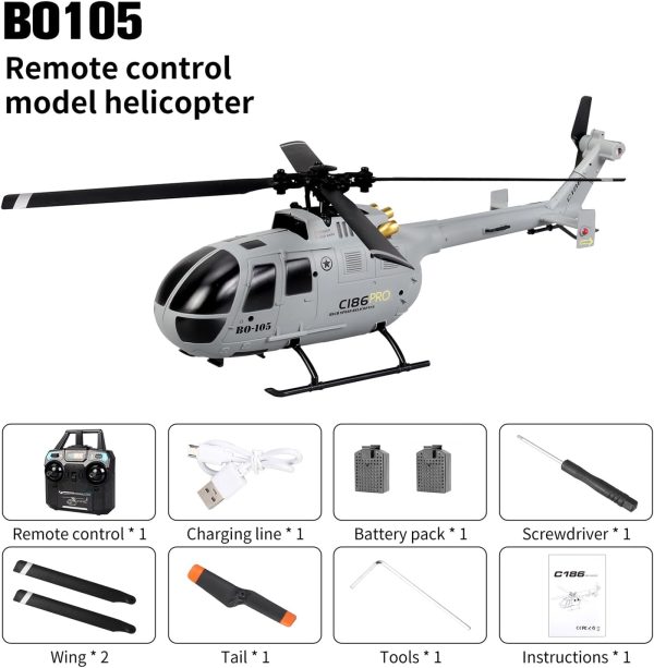 C186 Remote Control Helicopter Single Rotor No Ailerons BO-105 Like-Real RC Aircraft Model Air Pressure Hover Aerobatic Flight 6-Axis Gyroscope (Grey 2 Batteries) - Image 10