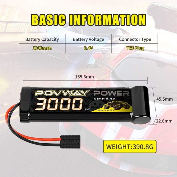 8.4V 3000mAh RC NiMH Battery with Tr Plug for RC Car LOSI Associated HPI Kyosho Tamiya Hobby - 2 Pack - Image 2