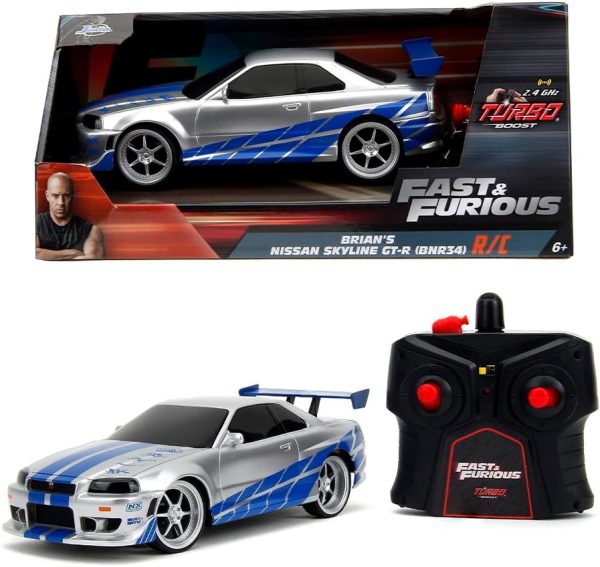 Jada Toys Fast & Furious 1:24 2002 Nissan GT-R R34 Remote Control Car RC with 2.4GHz, Toys for Kids and Adults (99371), Silver - Image 9