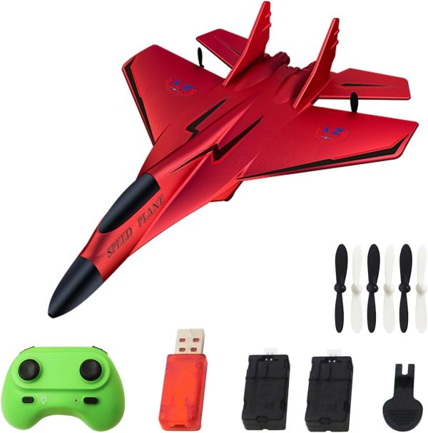 Remote Control Airplane, RC Plane Remote Control 2CH 2.4Ghz RC Plane with Lights, Remote Control Airplanes Foam RC Fighter Airlane Jet for Kids and Beginners（Red） - Image 2