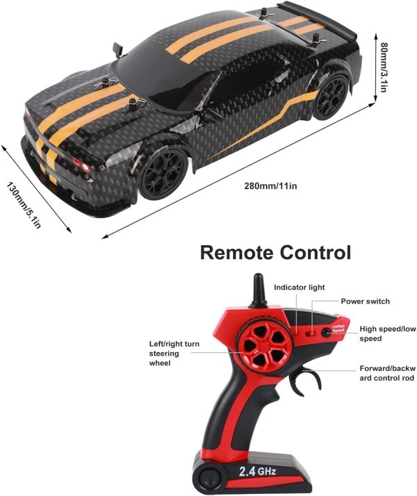 RC Drift Car 1/14 Scale RC Car RTR Remote Control Race Cars Drifting Toy for Boys Kids 4WD 30KM/H RC Vehicle with LED Lights Drift Tires + Racing Tires - Image 7