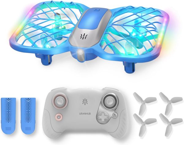 UranHub Drones for Kids, Mini Drone with 5 Lighting Modes, 22-Min Flight Time RC Drone with 2 Batteries/2 Takeoff Options/3D Flip/3-Speed/Propeller Protection Cover, etc, Gift for Kids (Blue) - Image 2