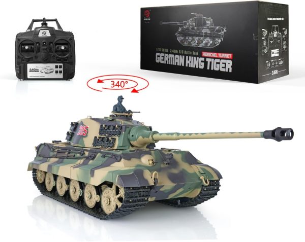 2.4G Heng Long 1/16 Scale 7.0 Plastic German King Tiger RTR RC Tank Model 3888A Smoking 340° Rotating Turret Infrared Combat Lifting Barrel Light Sound BB Shooting Airsoft Tank That Shoot - Image 2