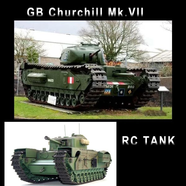 Large Remote Control Heavy Tank GB Churchill Mk.VII RC Tank 1/16 War Military Vehicle Simulation Smoke Barrel Telescoping NO-Shooting Sound Effect Collection Model 44CM - Image 3