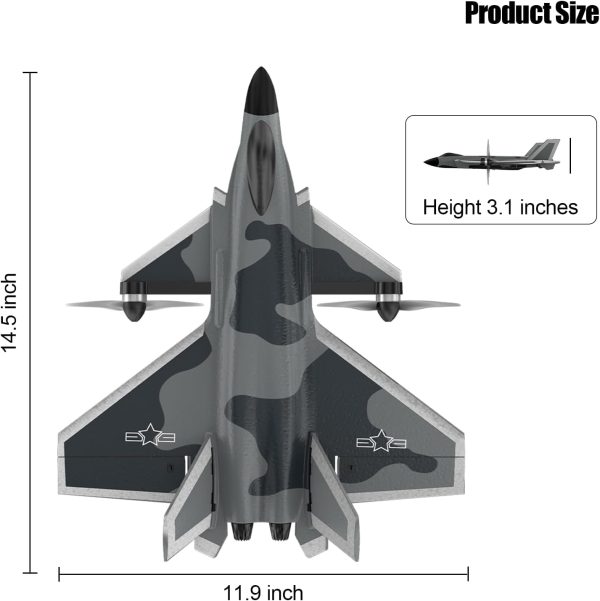 RC Plane J-20 Airplane with 6 Channel Brushless Motor,2.4GHz 6-Axis Gyro Stabilizer and One-Button Aerobatics,2.4HG RC Plane Fixed Wing Glider,J-20 Fighter for Kids Boys Man Beginners (Grizzly) - Image 6