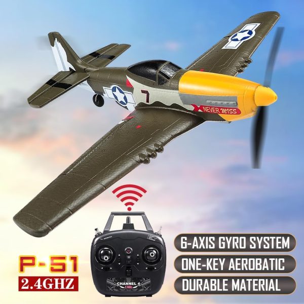 RC Plane for Adults and Kids, 4 Channel Remote Control Airplane with Aileron, Aerobatic P51 Mustang Fighter with 3 Modes Stabilization System for Beginners Learning to Fly - Image 4