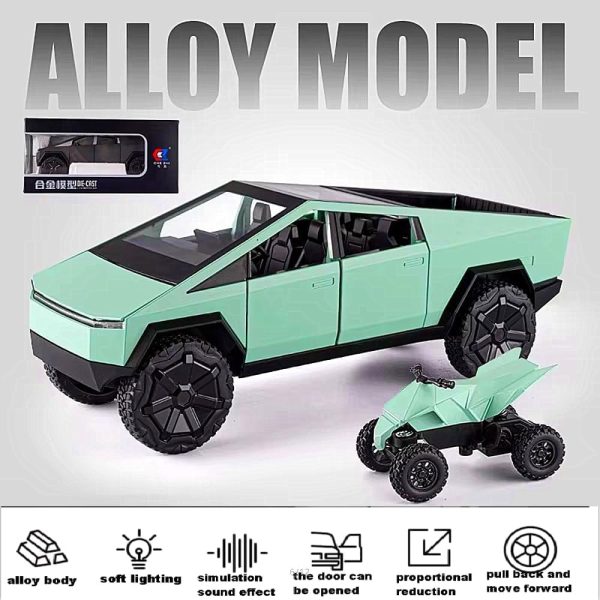 EROCK 1:24 Pickup Truck Off-Road Alloy car Model Toys,with Small Motorbike Toy, Sound and Light Function, Adults and Children are Suitable for Toy Gifts,Collectibles, Decorations. (1:24 Pickup Green) - Image 6