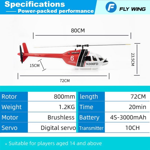 F FLYWING Bell 206 RC Helicopter V3 6CH GPS Altitude Hold Two Rotor 1:16 RC Scale Helicopter PNP RTF with H1 Flight Control System Bell 206 v3 Helicopter - Image 8