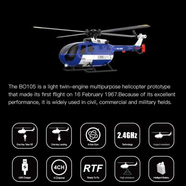 MAX-BO-105 RC Helicopter for Adults, 2.4G 4CH Remote Control Helicopter RC Gunship Aircraft RC Airplane, RC Military Helicopter RC Flying Plane RC Armed Helicopter Gift - Image 4