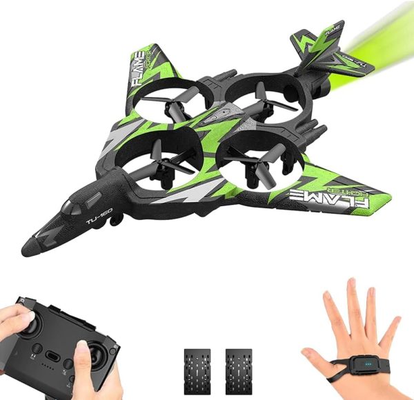 GoolRC RC Plane, Remote Control Airplane, Foam RC Aircraft, 2.4GHz RC Jet Fighter with 3D Flip, Gravity Sensing, Spray, LED Light, 2 Battery, Easy to Fly RC Glider for Kids & Adults (Green) - Image 2