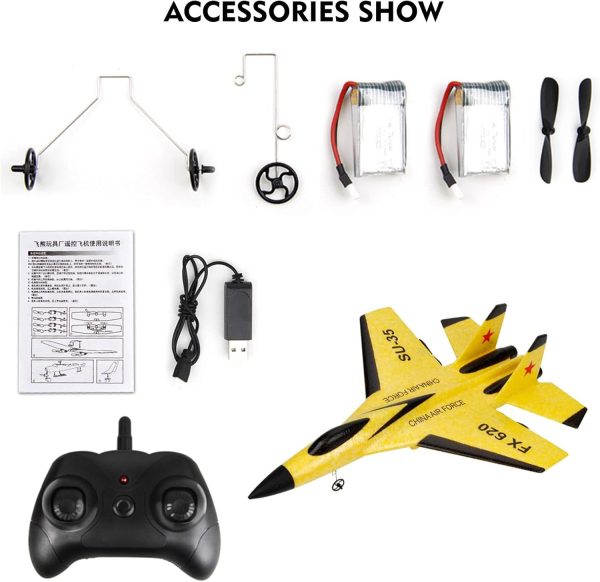 GoolRC FX620 RC Airplane, 2.4GHz Remote Control Airplane, 2 Channel RC Plane, SU-35 RC Glider EPP Aircraft Model with 3-Axis Gyro, Outdoor Flight Toys for Kids and Adults with 2 Battery (Yellow) - Image 10