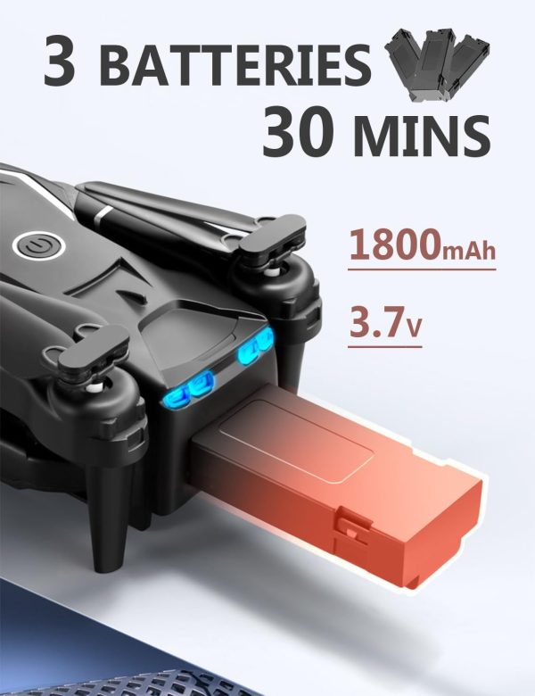 Cool Mini Drone with Camera for Kids Adults Beginners, 1080P FPV Camera Remote Control Drone for Kids with 3 Batteries, One-Click Take Off/Landing, Altitude Hold, Headless Mode, 360° Flips, 3-Gear Speeds , Emergency Stop, Toys Gifts for Kids - Image 6