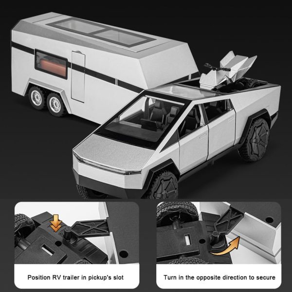 1/32 Pickup Truck and Trailer Toys with Light and Pull Back, Alloy Diecast Pickup Trailer RV Model Kit, Diecast Model Car Toy Truck and Trailer for Boys Adults as Birthday Gifts (Silver) - Image 8