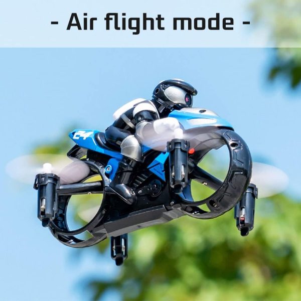 Magic RC Fly Motorbike, 2.4GHz Remote Control Motorcycle Toys Mini Flying Motorcycle with Light, 2 in 1 Land Air Motorcycle Aircraft, 360° Rotation Drift Stunt RC Drone (Blue) - Image 5