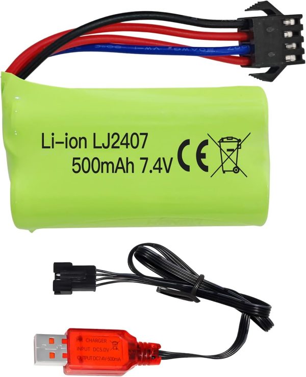 Fytoo 7.4V 500mah SM-4P Plug Rechargeable Battery with USB Charging Cable for EC16 DE85 RC Toy Car Model Dirt Bike Battery M416 Electric Gel Ball Blaster Spare Battery - Image 2