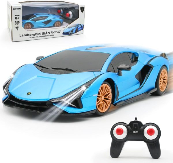 QUN XING Remote Control Car 1:24 Officially Licensed 2.4GHZ Rc Cars Lambo Sport Racing Toy Car for Kids Boys 4-7 Years Birthday Gift, Blue - Image 2