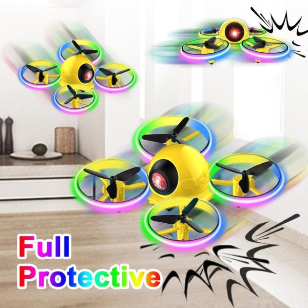 Dwi Dowellin Mini Drone，Long Flight Time Small Flying Toys Drones of for Kids with LED Blinking Light One Key Take Off Spin Flips RC Quadcopter Toys Drones for Beginners Boys and Girls, Yellow - Image 3